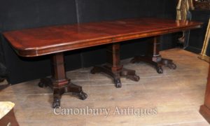 Regency Обеденный стол из красного дерева Тройной Пьедестал Манера Джордж Баллок