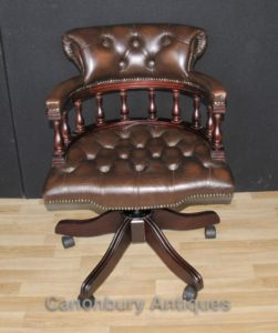 Викторианский Капитаны офисный стул поворотный стол Стул с кожаной