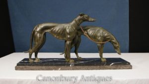 Пара Antique Art Deco Бронзовые Собачьи Подпись Salvatore Melani 1925 гончая