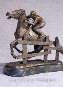 Французский Бронзовый Steeplechase Лошадь и жокей Статуя