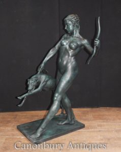 Lifesize Bronze Diana the Hunter Статуя Собака Архитектурная фигурка Фигурка