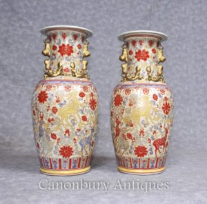 Пара китайских целадонских фарфоровых ваз Урны Ручная роспись оленей