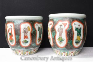 Пара Китайский Famille Верте Фарфор Посадочные чаши Китайская керамика