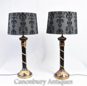 Pair Regency Acanthus Column Lamp Bases Настольные лампы