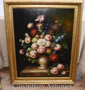 Большой викторианский цветочный дисплей Натюрморт Картина маслом