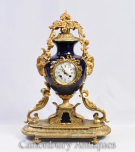 Французская империя Мантийные часы Ормолу и фарфоровые часы