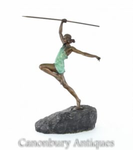 Арт-деко Бронзовая статуя Дианы Лучник от La Faguays