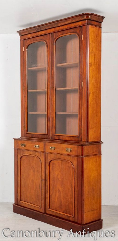 Книжный шкаф викторианской либерии - антикварная витрина около 1860 года
