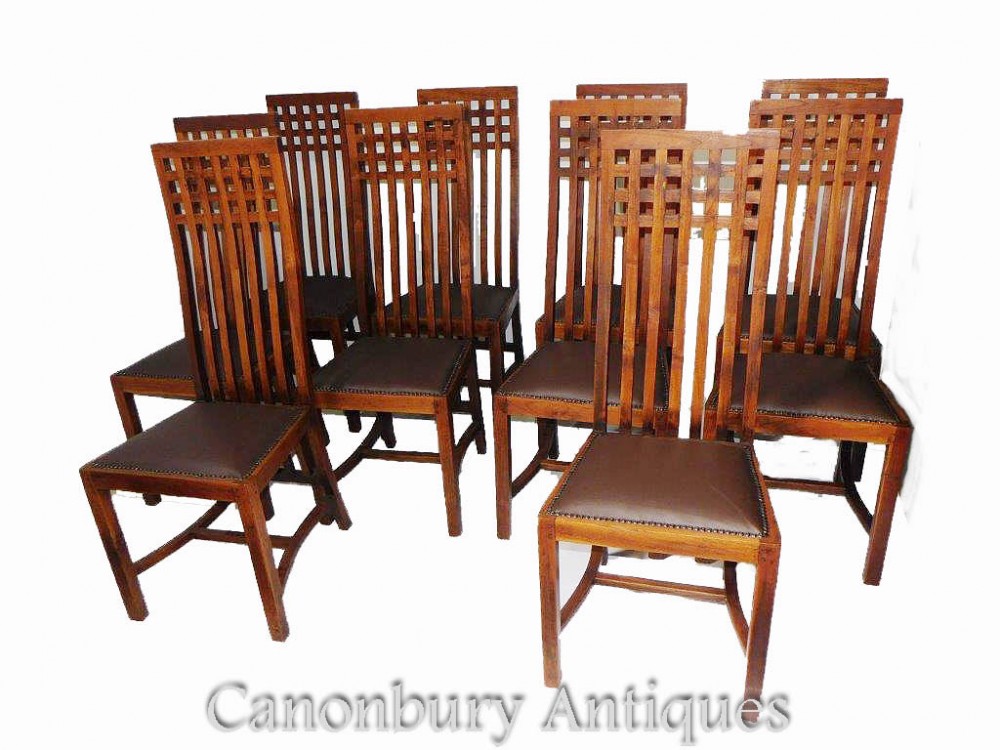 Set 10 Arts and Crafts Dining Chairs - Чарльз Ренни Макинтош Маннер 1910