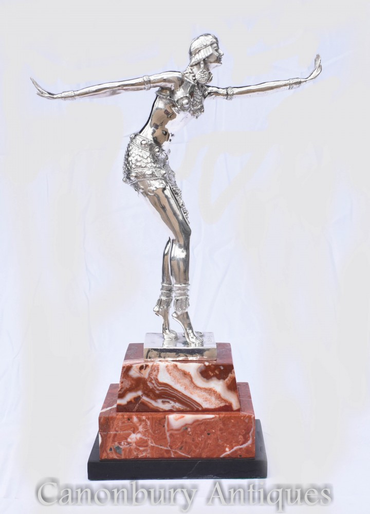 Ар-деко Chiparus Bronze - Серебряная фигурка танцора с хлопушкой