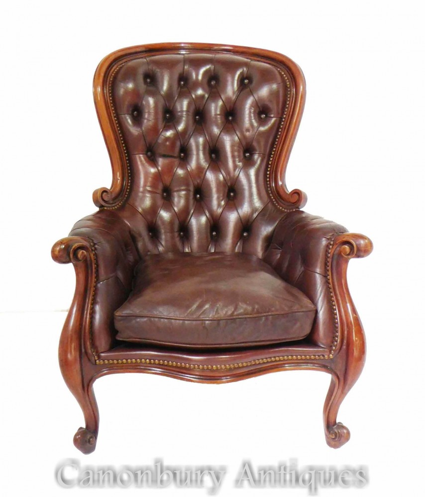 Викторианский стул с воздушным шаром на спинке - кожаное сиденье с глубокой пуговицей 1880 г