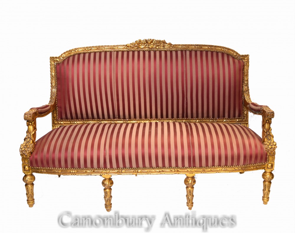 Диван Французская Империя - Позолоченный антикварный диван-кушетка 1920