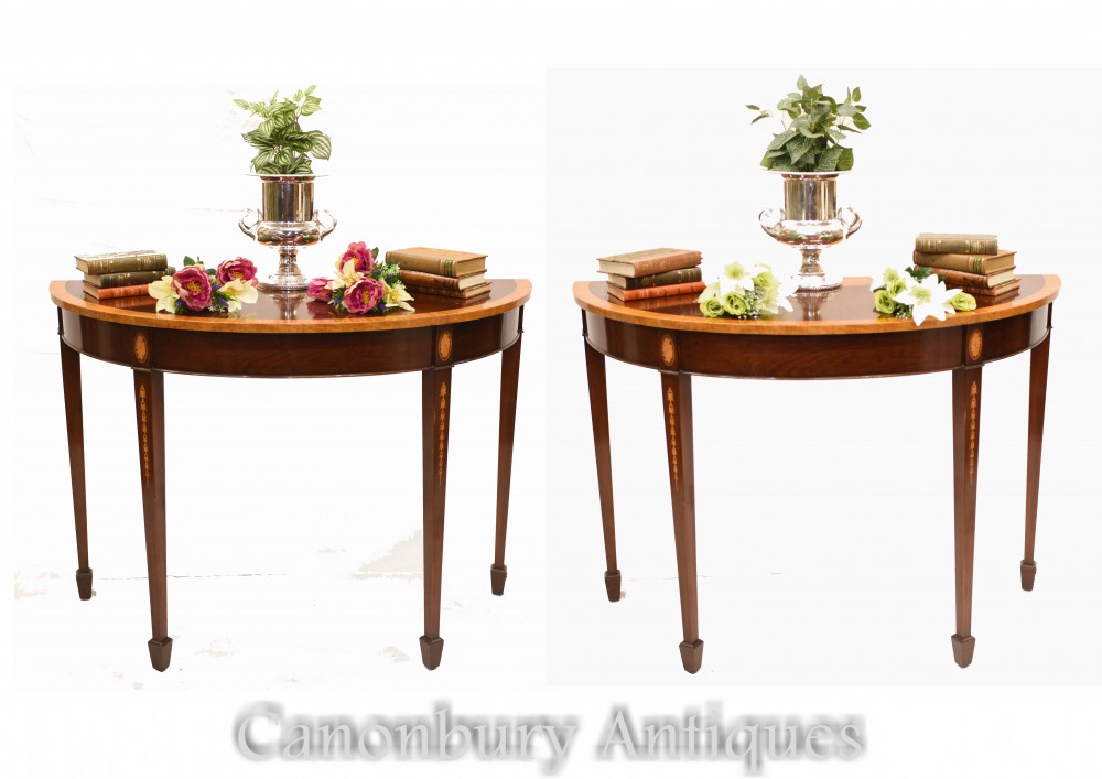 Консольные столы Pair Regency - полукруглые столы из красного дерева