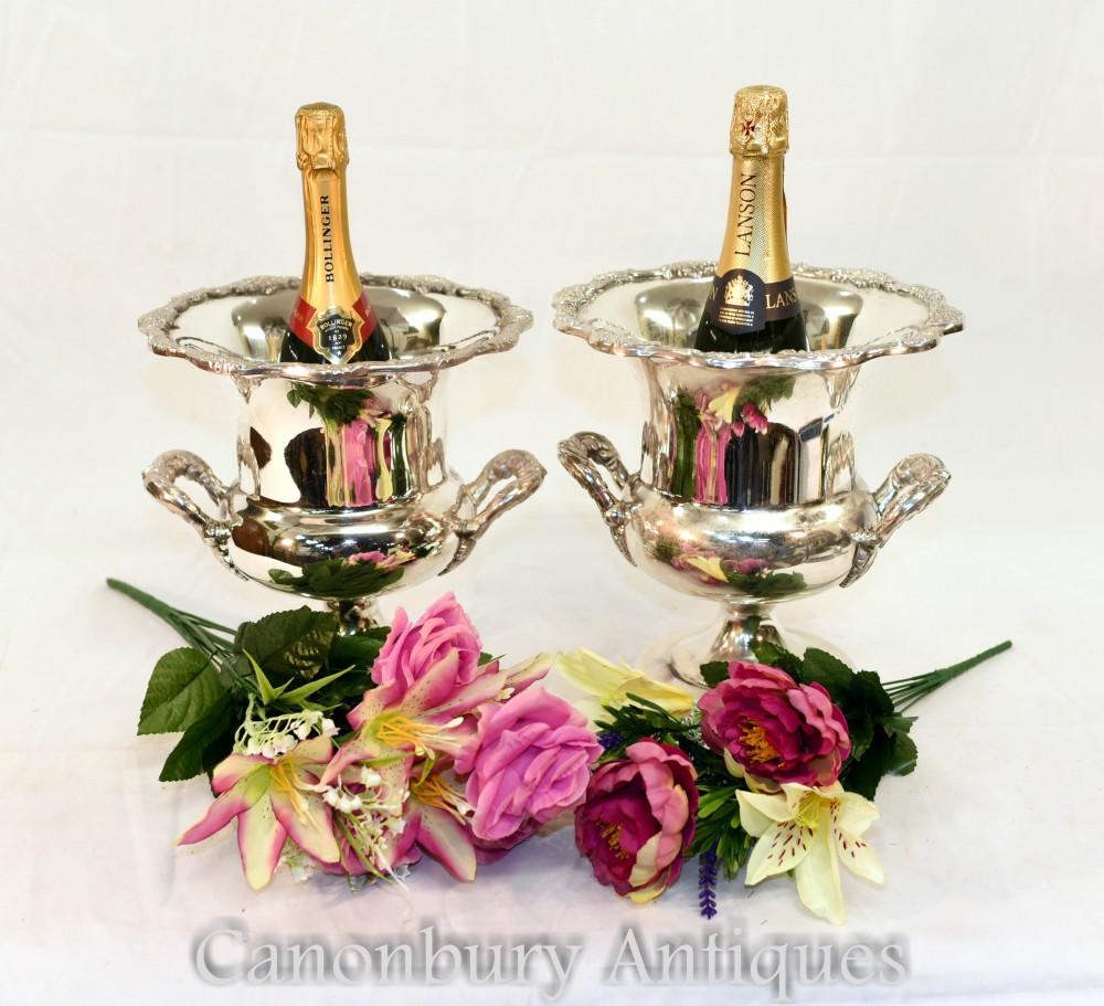 Пара ведер с серебряной тарелкой для шампанского - Охладитель вина Campana Urn