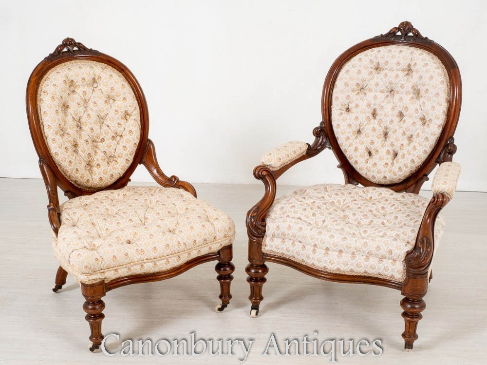 Пара викторианских стульев His и Hers - Antique Arm Chair 1870