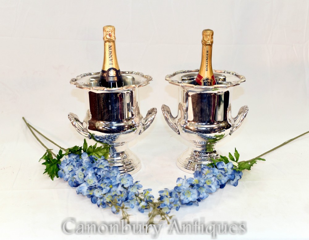 Пара серебряных тарелок в стиле модерн - охладитель вина и шампанского