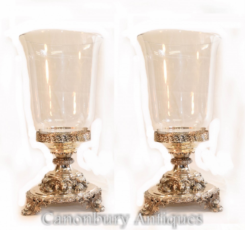 Пара Георгиев III Серебряные тарелки стеклянные вазы Lion Base