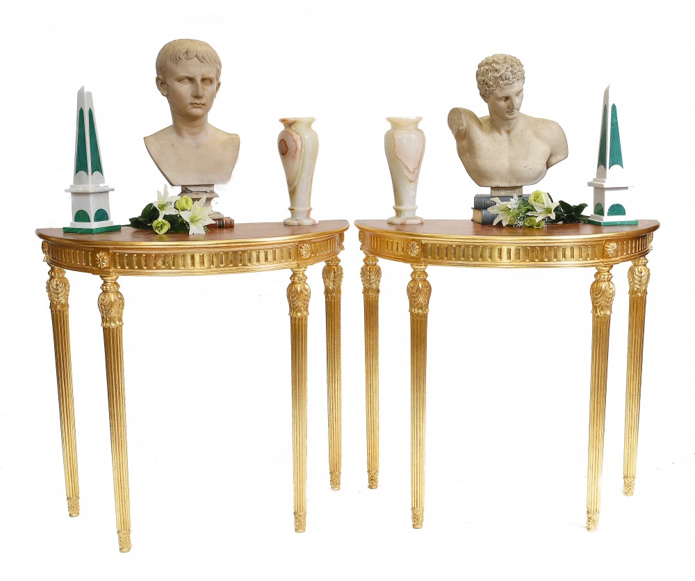 Консольные столы Pair Adams Regency Demi Lune Hall Table Gilt
