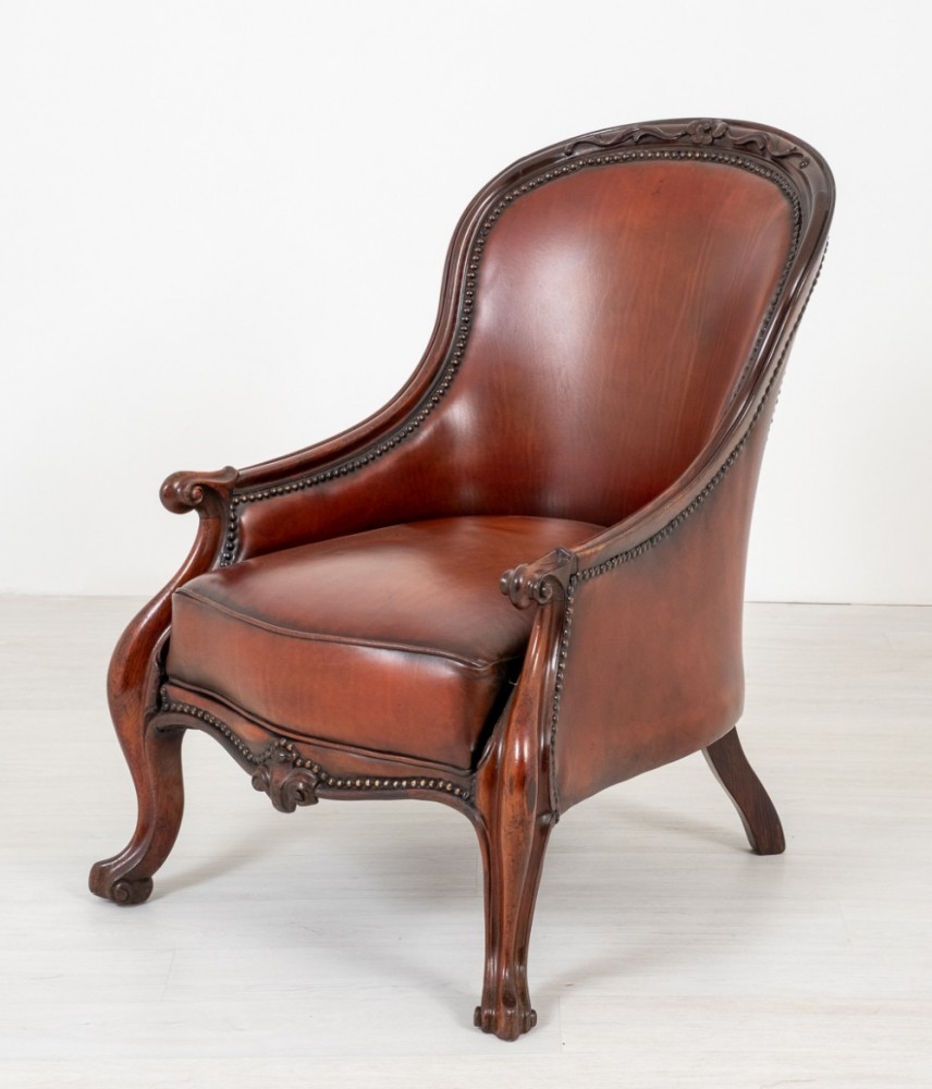Кресло в викторианском стиле Кожаное сиденье Cabriole Leg 1860