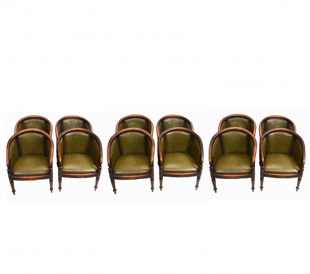 Набор 12 стульев для обеда в стиле Регентства с кожаной ванной Gentlemans Club
