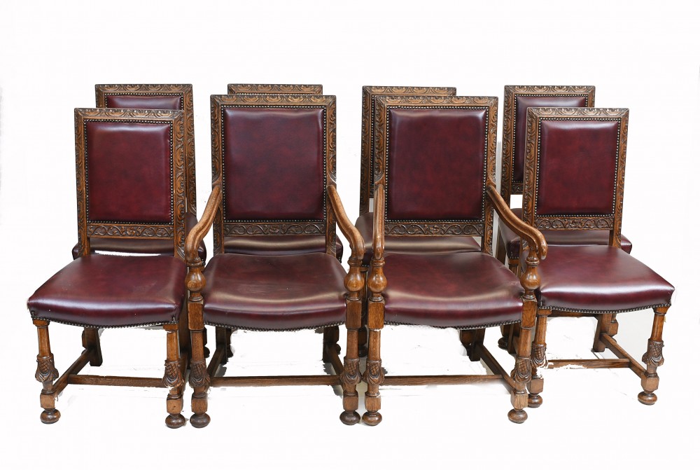 Набор дубовых обеденных стульев английской антикварной фермерской мебели