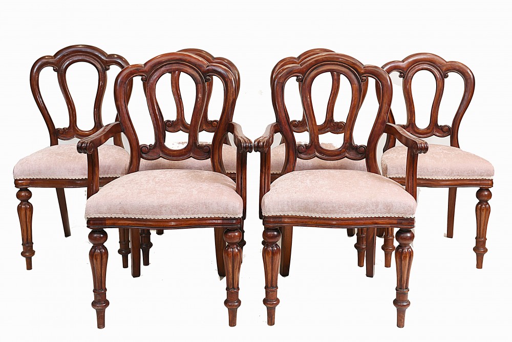 Обеденные стулья в викторианском стиле из красного дерева с воздушным шаром назад