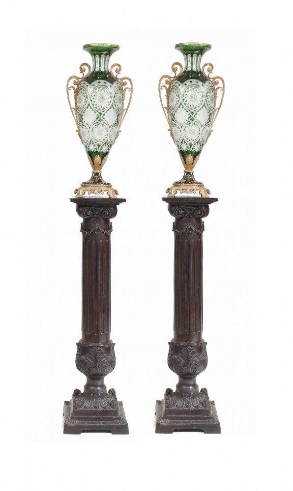 Пара французских ваз в стиле ампир Хрустальные стеклянные амфорные урны