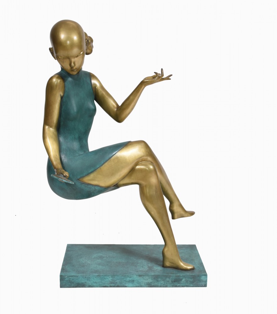Статуя сидящей дамы в стиле ар-деко, большая статуэтка, большая